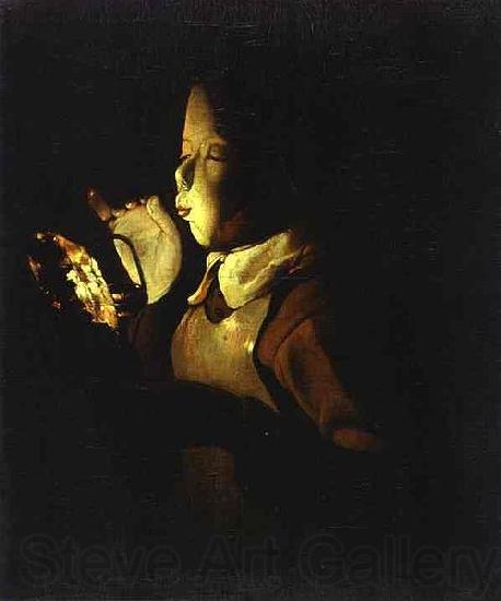 Georges de La Tour Boy Blowing at Lamp Norge oil painting art